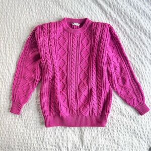 Vintage Hot Pink Cable Knit Sweater Size S Padded Shoulder Chunky Knit W24